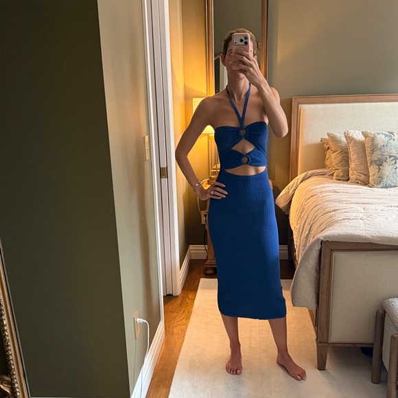 solid and striped Dresses & Skirts - Solid and Striped Royal Blue Cutout Halter Midi Dress (Size XS/S)